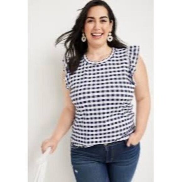 NWT Maurice’s Brookside Gingham Ruffle Sleeve Tee Size 0X - Picture 1 of 8